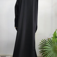 Elegant Black Abaya with Beige Embroidered Cuff Details | Modest Wear