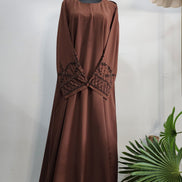Elegant Brown Abaya with Beaded Sleeve Embroidery – Modest Luxury Dress