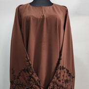 Elegant Brown Abaya with Beaded Sleeve Embroidery – Modest Luxury Dress