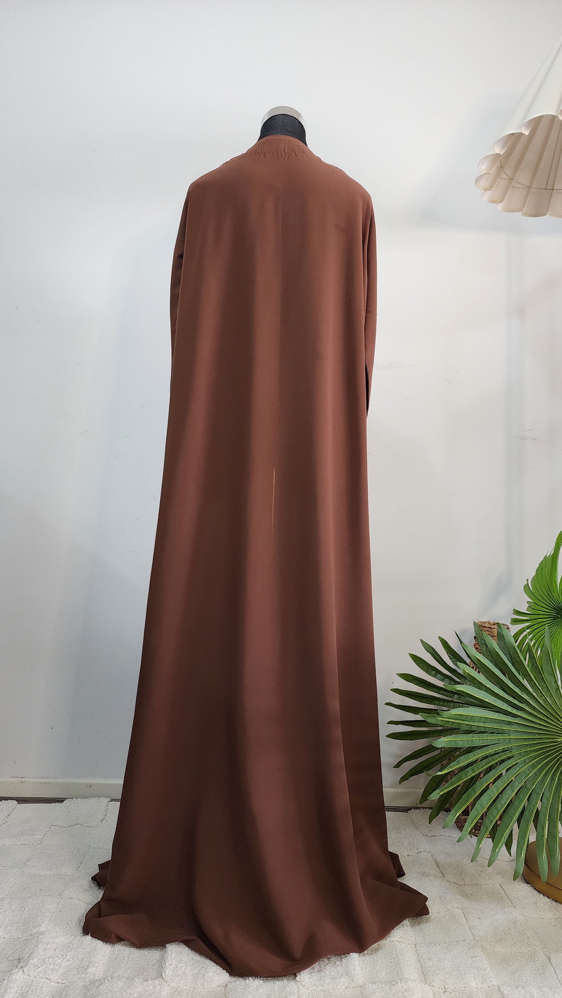 Elegant Brown Abaya with Beaded Sleeve Embroidery – Modest Luxury Dress