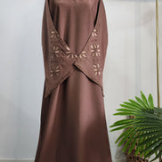 Brown Embroidered Abaya with Floral Detailing – Modest Elegant Wear