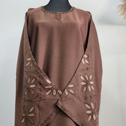 Brown Embroidered Abaya with Floral Detailing – Modest Elegant Wear