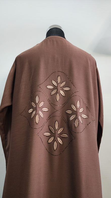 Brown Embroidered Abaya with Floral Detailing – Modest Elegant Wear