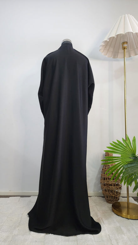Elegant Black Abaya with Hand Beaded Embroidery and Tassel Detail – Modest Luxury Wear
