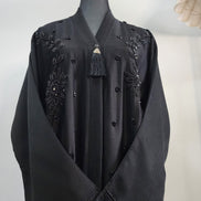 Elegant Black Abaya with Hand Beaded Embroidery and Tassel Detail – Modest Luxury Wear