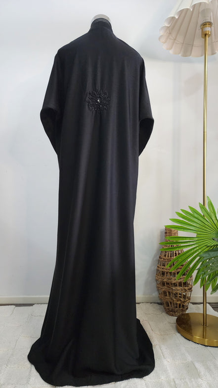 Elegant Black Abaya with Hand Beaded Embroidery and Tassel Detail – Modest Luxury Wear