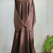 Brown Abaya with Beaded Detailing and Tassel Accents – Modern Modest Elegance
