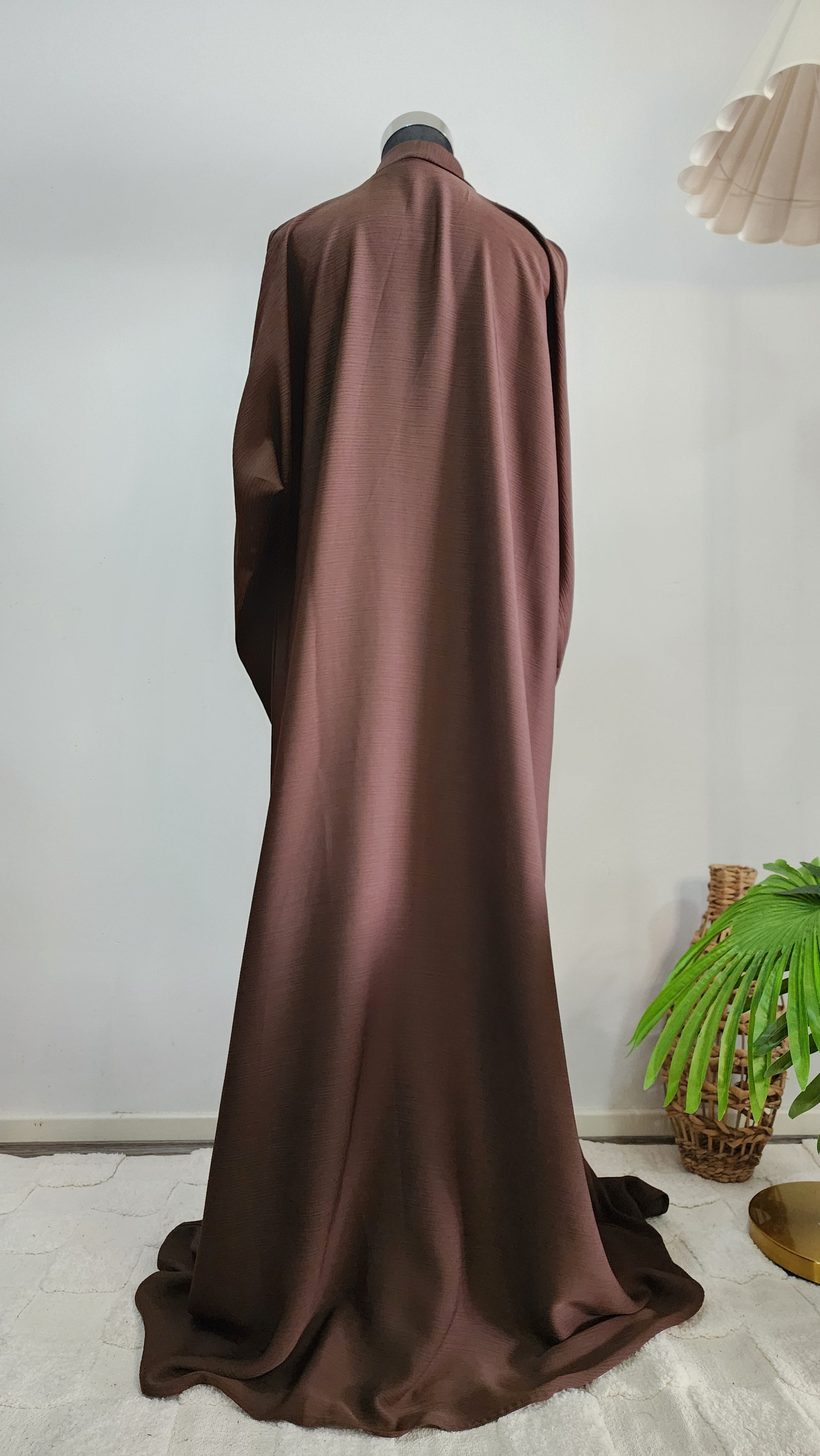 Brown Abaya with Beaded Detailing and Tassel Accents – Modern Modest Elegance