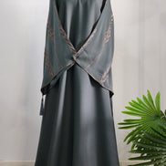 Olive Green Abaya with Embroidered Leaf Design – Elegant Modest Wear