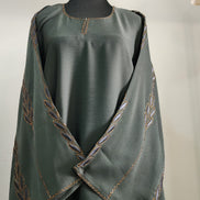 Olive Green Abaya with Embroidered Leaf Design – Elegant Modest Wear