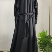 Black and White double layered Embroidered Abaya with Belt– Contemporary Modest Elegance