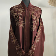 Brown Abaya with Leaf Embroidery and Belted Design – Elegant Modest Wear