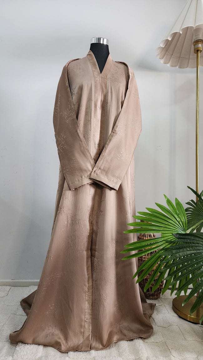 Champagne Textured Abaya – Minimal Luxury with Subtle Embroidery