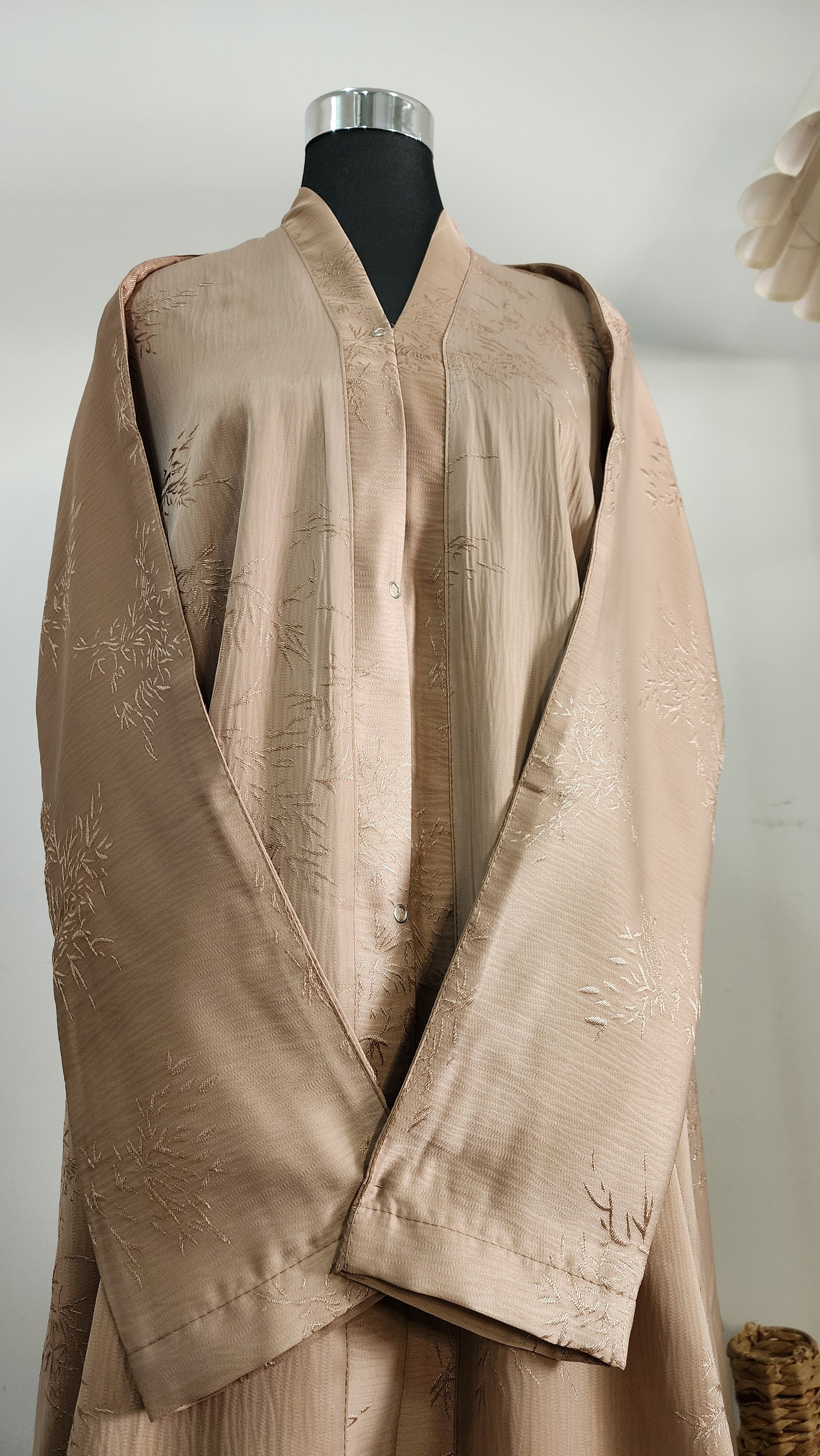 Champagne Textured Abaya – Minimal Luxury with Subtle Embroidery