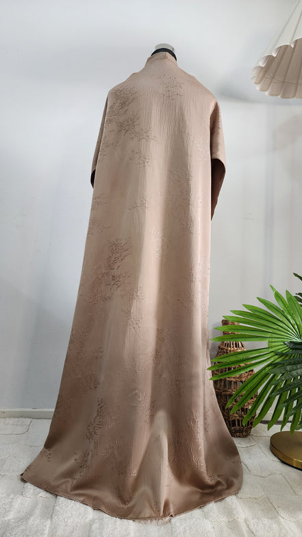 Champagne Textured Abaya – Minimal Luxury with Subtle Embroidery