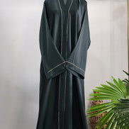 Emerald Green Abaya with Subtle Gold Lining – Timeless Minimal Elegance