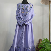 Lilac Cotton Dress with Floral Embroidery – Elegant Modest Everyday Wear