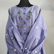 Lilac Cotton Dress with Floral Embroidery – Elegant Modest Everyday Wear