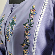 Lilac Cotton Dress with Floral Embroidery – Elegant Modest Everyday Wear