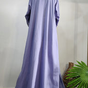 Lilac Cotton Dress with Floral Embroidery – Elegant Modest Everyday Wear