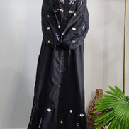 Black Cotton Dress with Floral Embroidery – Elegant Modest Everyday Wear