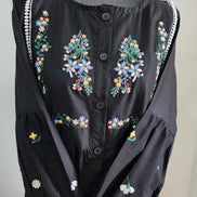 Black Cotton Dress with Floral Embroidery – Elegant Modest Everyday Wear