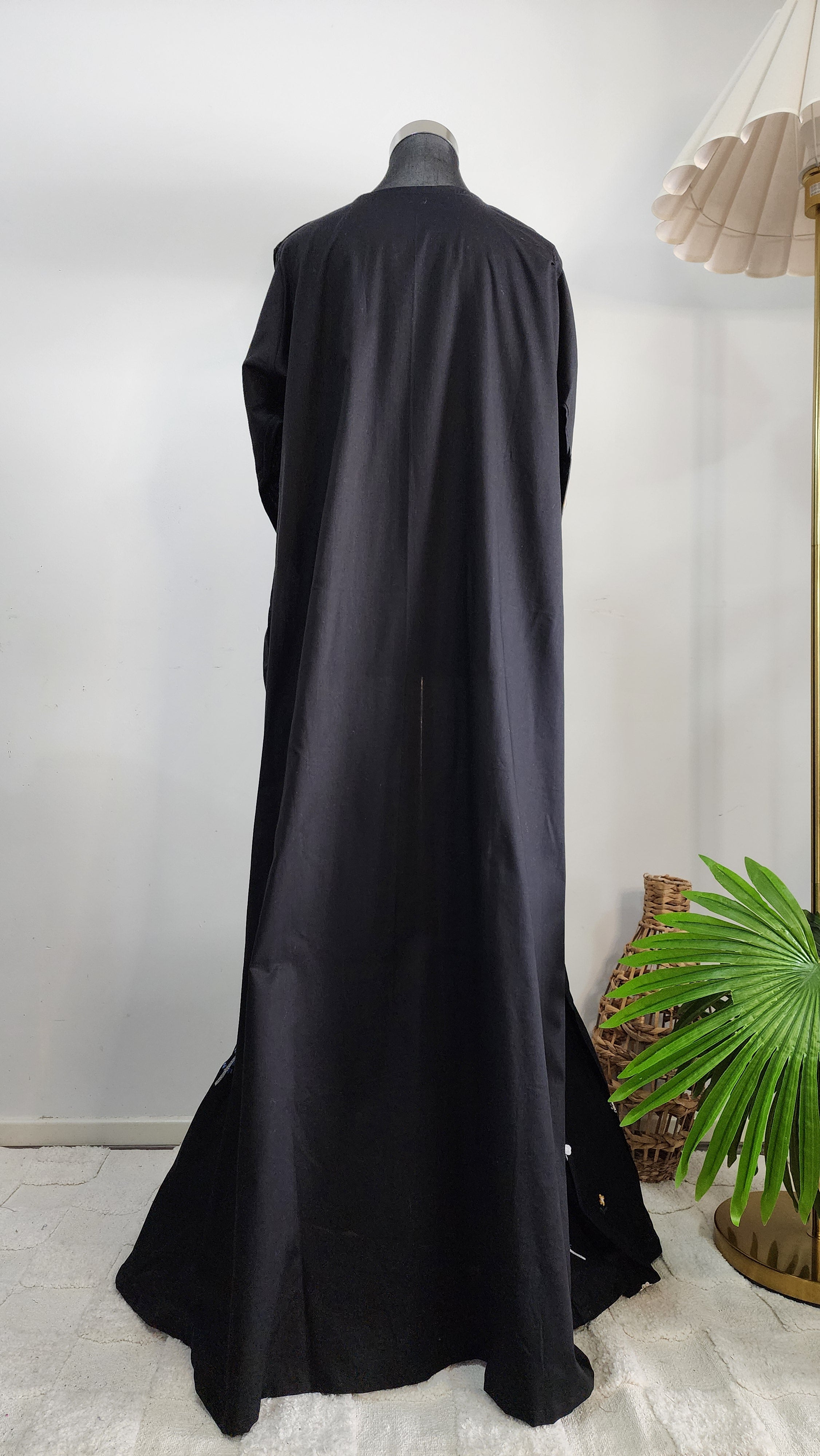 Black Cotton Dress with Floral Embroidery – Elegant Modest Everyday Wear