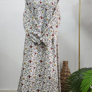 White Floral Maxi Abaya – Lightweight, Wrinkle-Free Summer Fabric