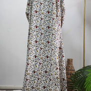 White Floral Maxi Abaya – Lightweight, Wrinkle-Free Summer Fabric