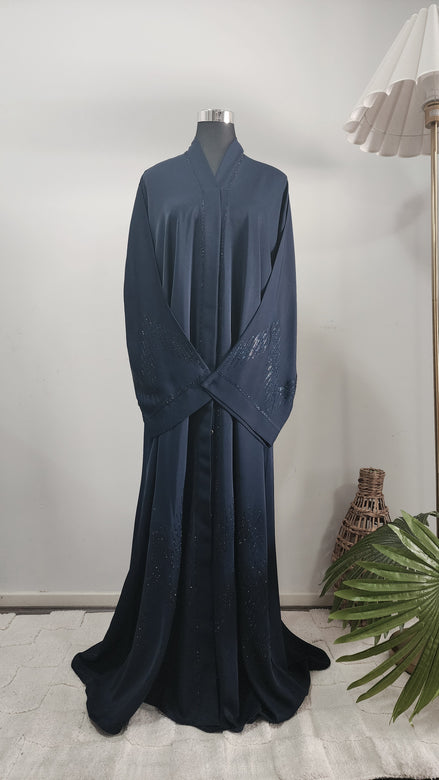 Navy Blue diamante Abaya – Luxury Abaya with Subtle Shimmer Detailing