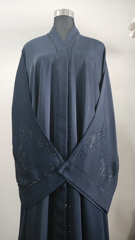 Navy Blue diamante Abaya – Luxury Abaya with Subtle Shimmer Detailing