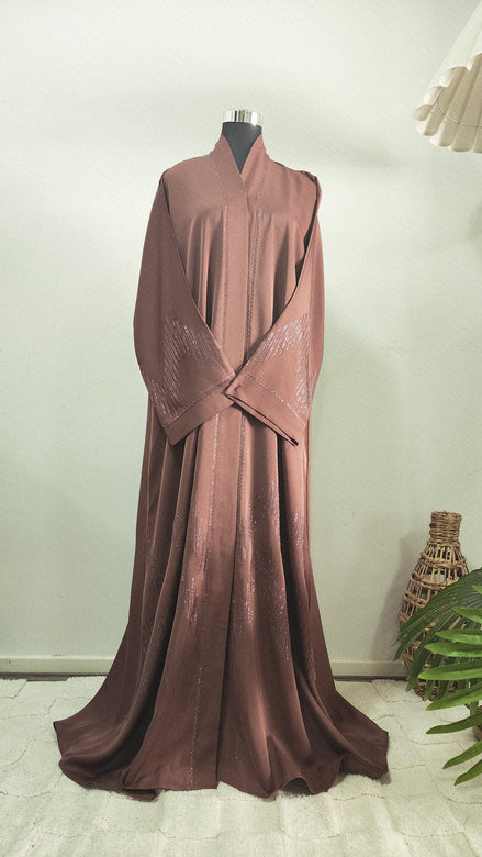 Tea pink diamante Abaya – Luxury Abaya with Subtle Shimmer Detailing