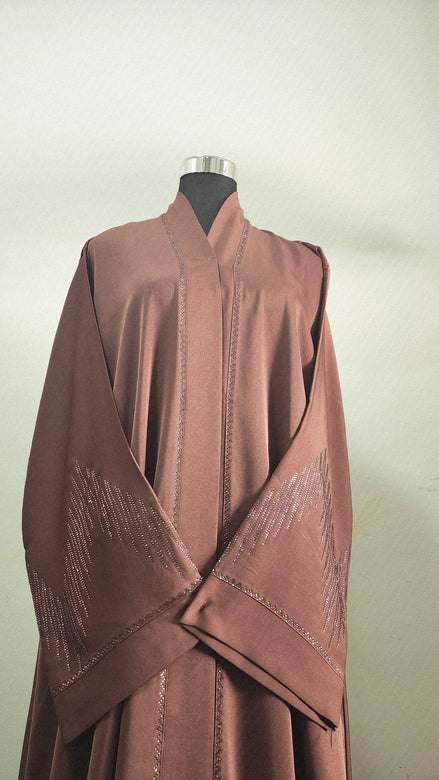 Tea pink diamante Abaya – Luxury Abaya with Subtle Shimmer Detailing
