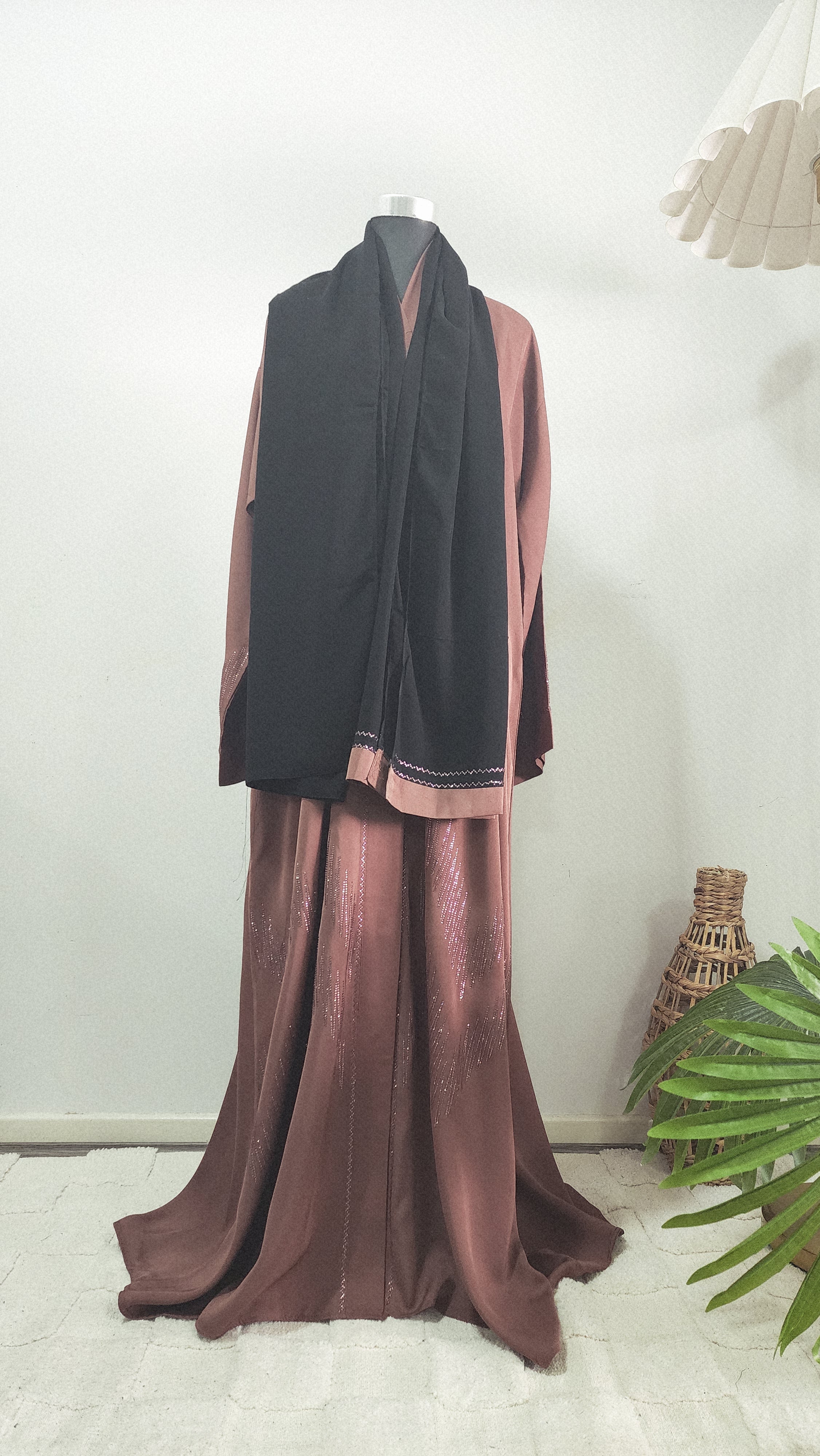 Tea pink diamante Abaya – Luxury Abaya with Subtle Shimmer Detailing