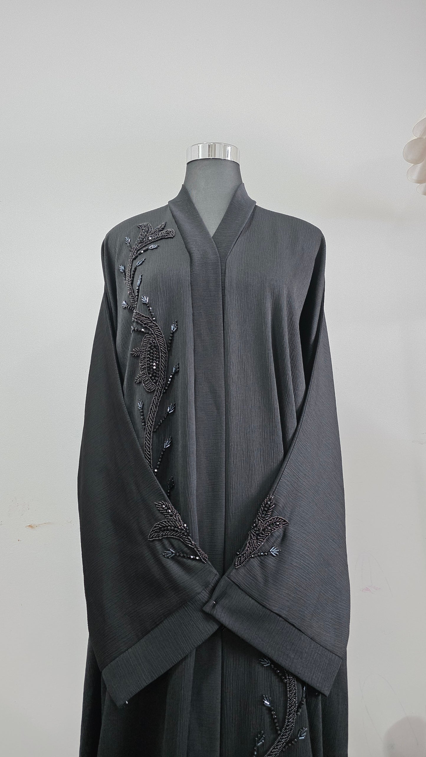 Black Beaded Abaya – Textured Abaya with Hand Embellished Detailing
