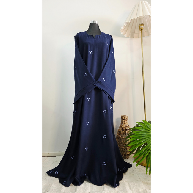 Navy Blue Embroidered Abaya