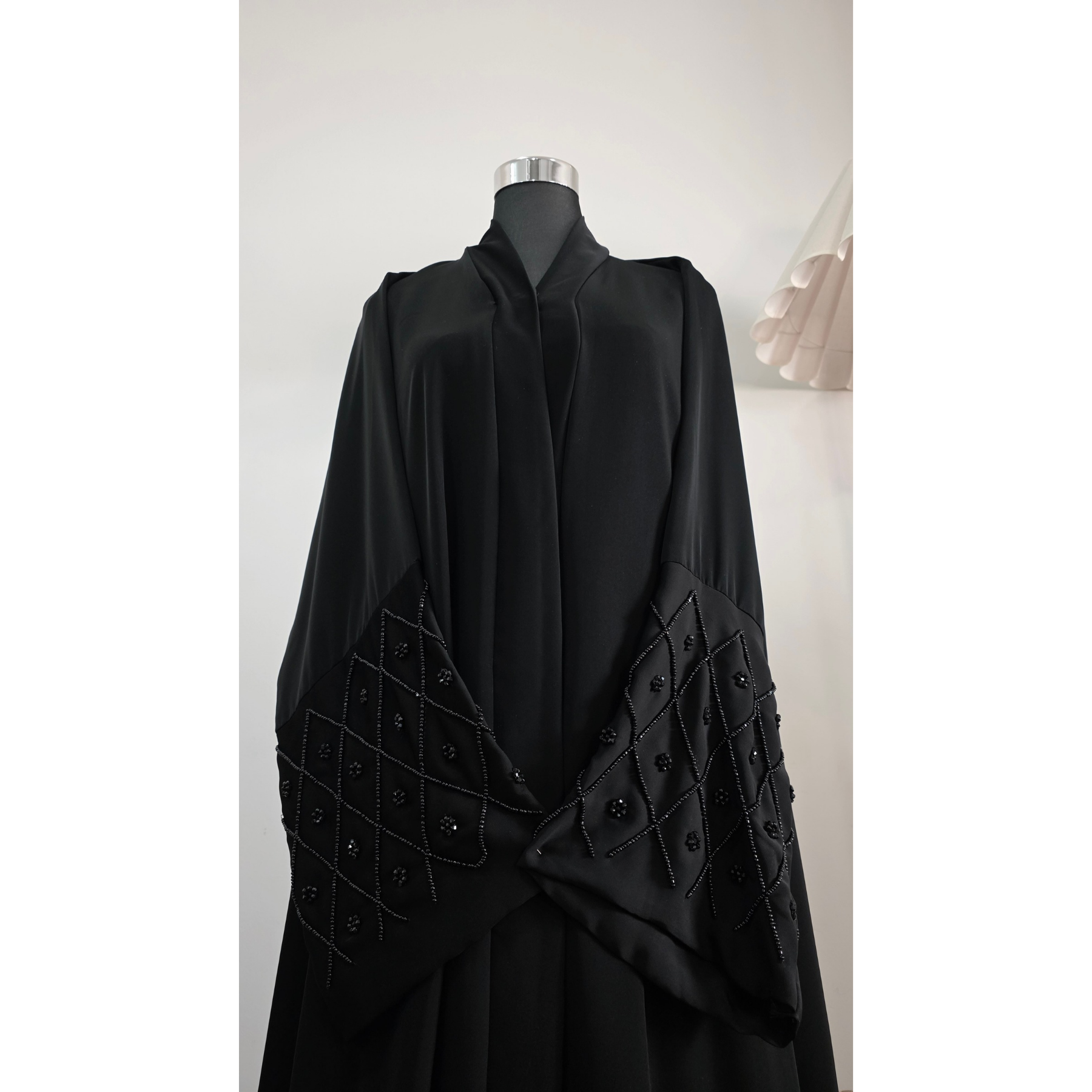 Black Abaya with Hand-Beaded Sleeve Panels | Premium Nidha Fabric