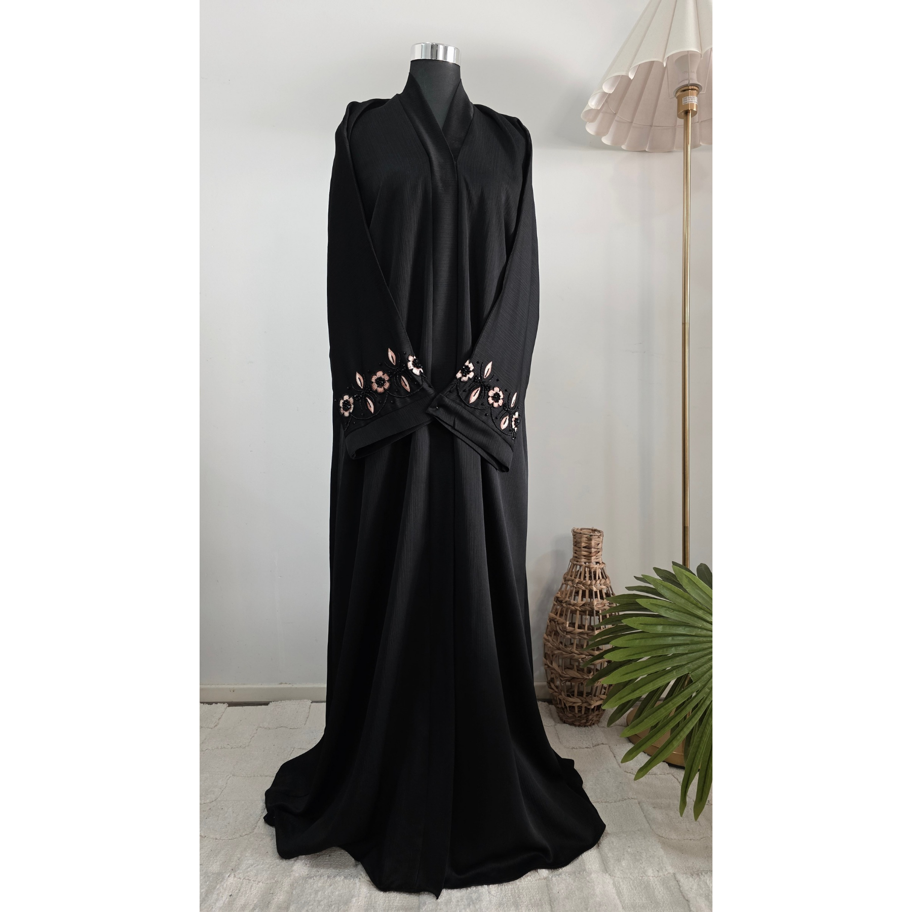 Black Abaya with Floral Embroidered Sleeves – Elegant Modest Wear