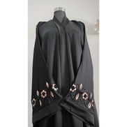 Black Abaya with Floral Embroidered Sleeves – Elegant Modest Wear