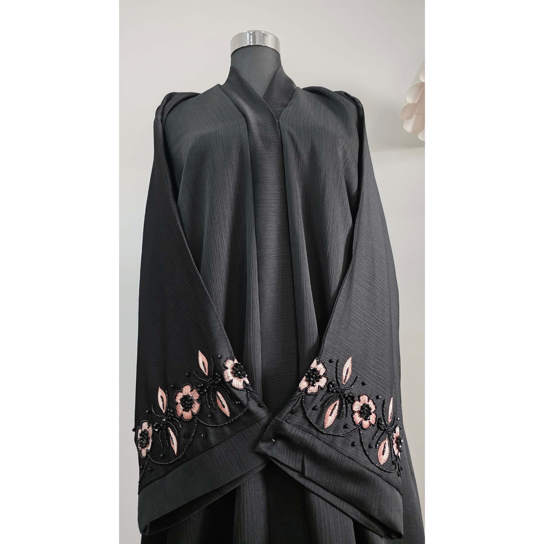 Black Abaya with Floral Embroidered Sleeves – Elegant Modest Wear
