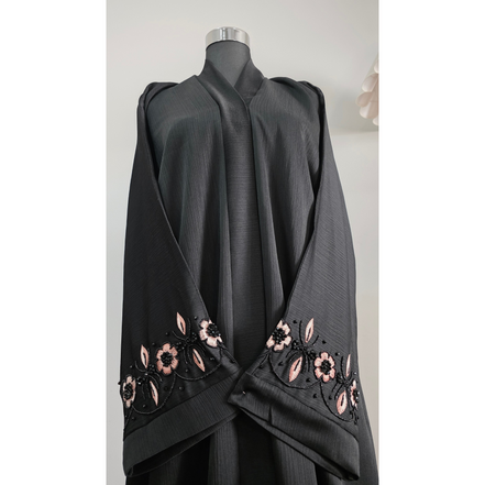 Black Abaya with Floral Embroidered Sleeves – Elegant Modest Wear