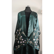 Elegant Satin Embroidered Abaya – Emarald Green Floral Design
