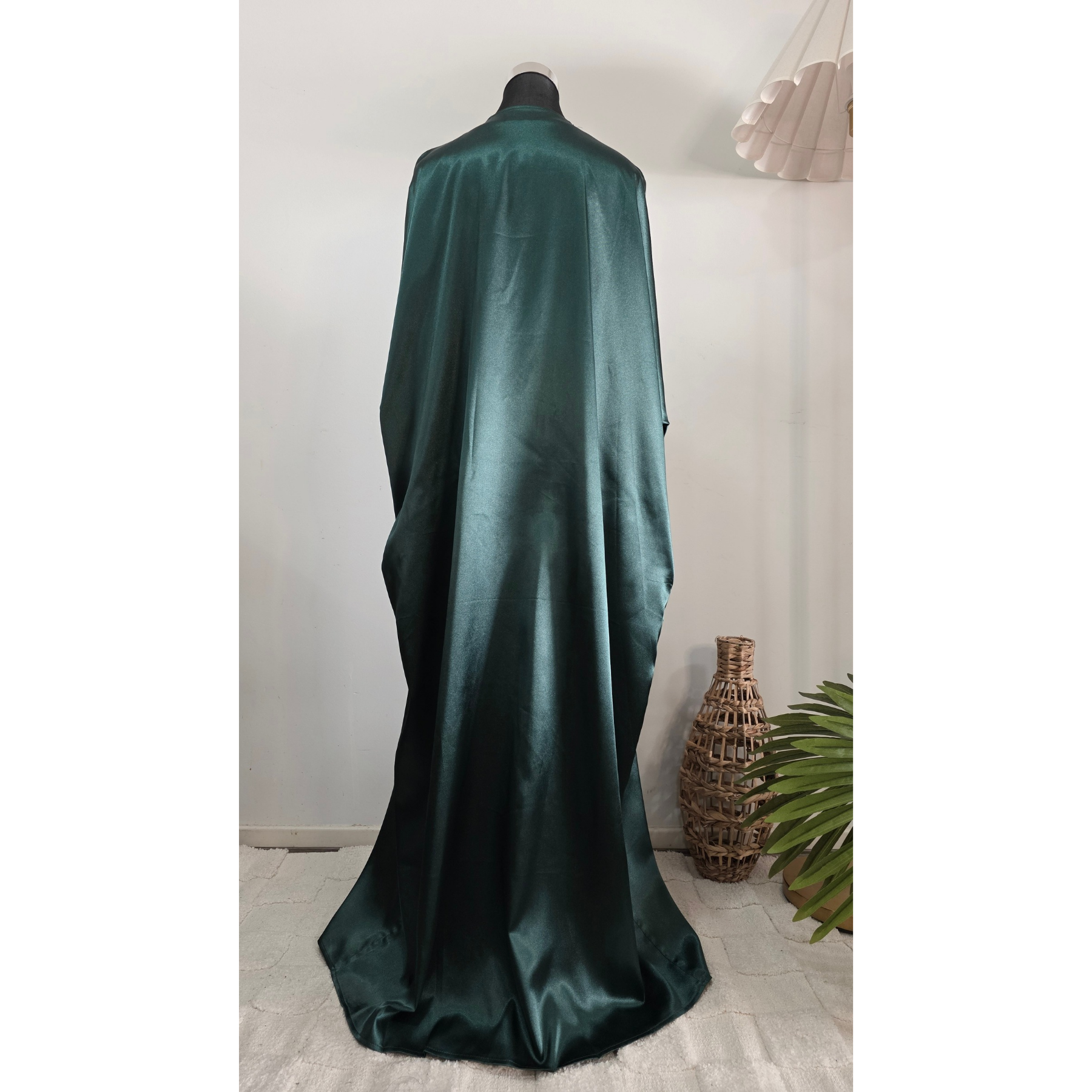 Elegant Satin Embroidered Abaya – Emarald Green Floral Design