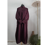 Plum Button-Front Modest shirt Set with Matching Trousers