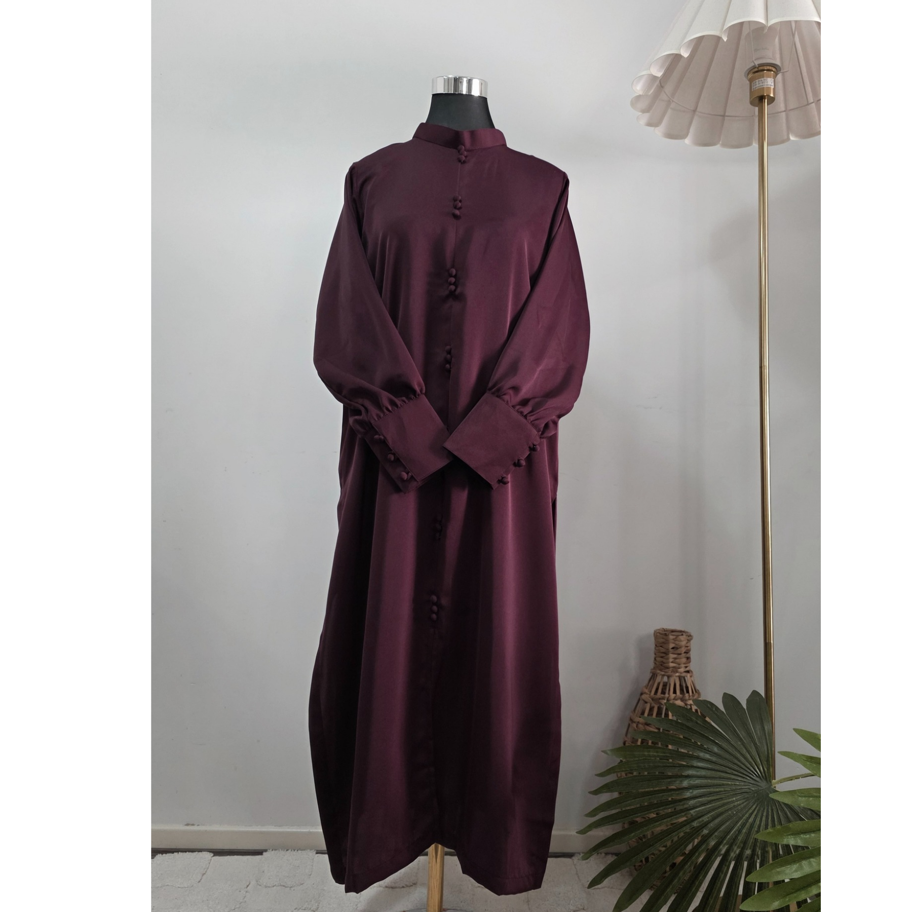 Plum Button-Front Modest shirt Set with Matching Trousers