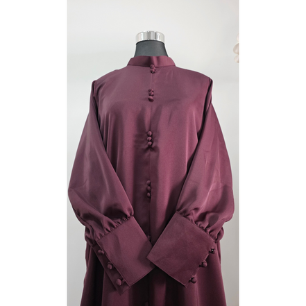 Plum Button-Front Modest shirt Set with Matching Trousers