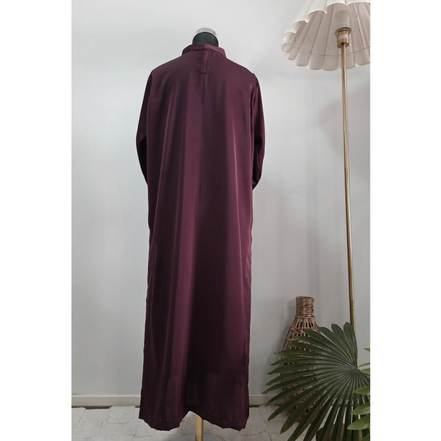 Plum Button-Front Modest shirt Set with Matching Trousers