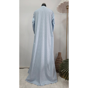Light Blue Linen Hand Embroidered Modest Dress with Side Pockets