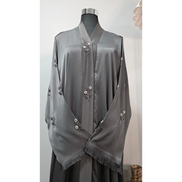 Grey Embroidered Modest Abaya with Matching Scarf