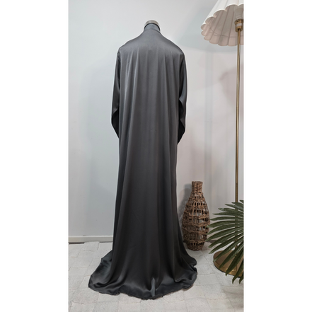 Grey Embroidered Modest Abaya with Matching Scarf